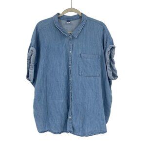 Old Navy Top Womens Plus Size 2XL Blue Short Sleeve Denim Shirt Boxy Preppy